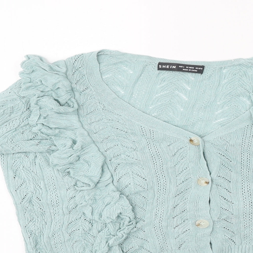 SheIn Womens Blue V-Neck Polyester Cardigan Jumper Size L