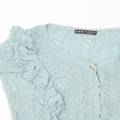 SheIn Womens Blue V-Neck Polyester Cardigan Jumper Size L