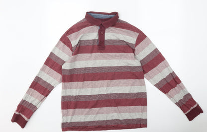 Samuel Windsor Mens Multicoloured Striped Polyester Polo Size M Collared Button