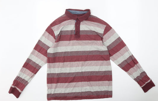 Samuel Windsor Mens Multicoloured Striped Polyester Polo Size M Collared Button