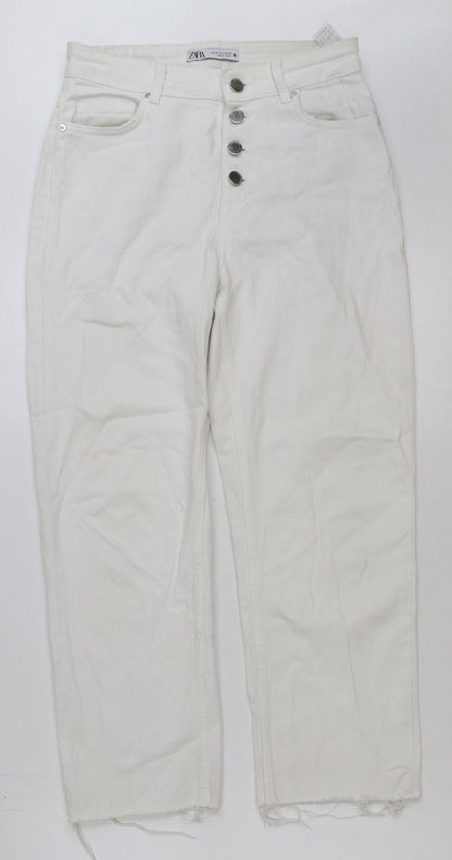 Zara Womens White Cotton Straight Jeans Size 6 L26 in Regular Button