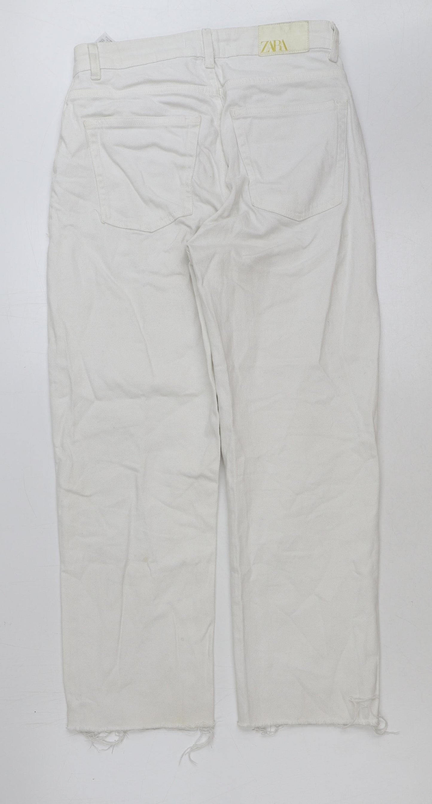 Zara Womens White Cotton Straight Jeans Size 6 L26 in Regular Button
