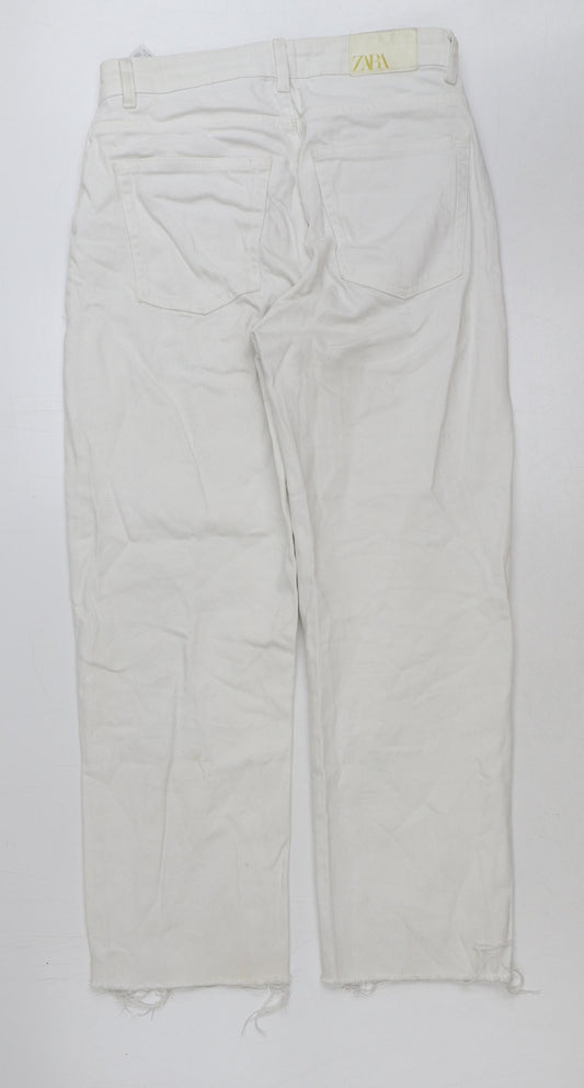 Zara Womens White Cotton Straight Jeans Size 6 L26 in Regular Button