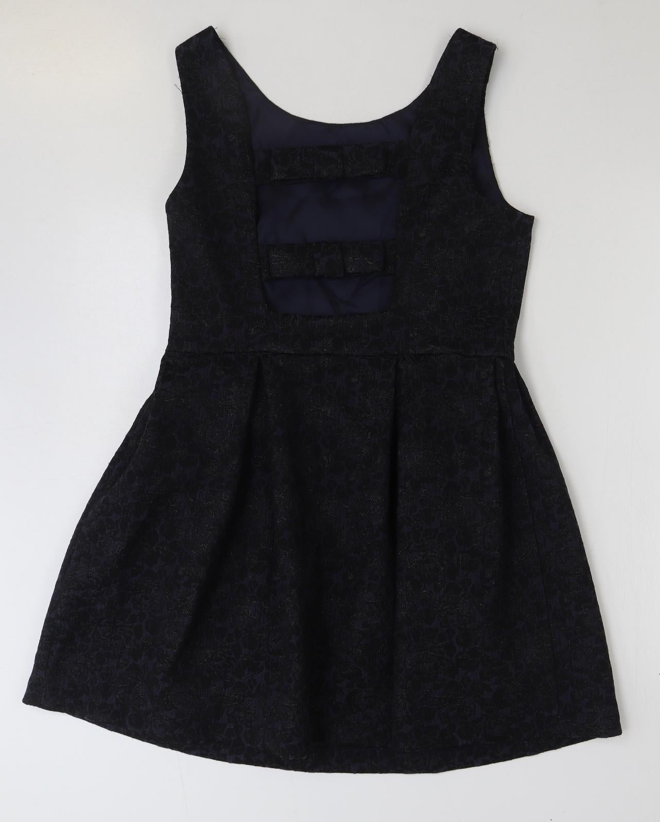 Monsoon Womens Blue Floral Polyester A-Line Size 12 Round Neck Zip