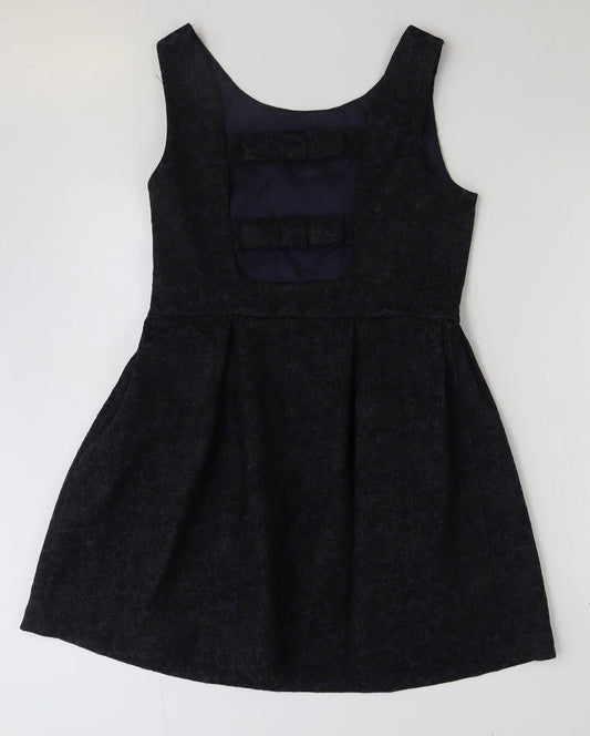 Monsoon Womens Blue Floral Polyester A-Line Size 12 Round Neck Zip