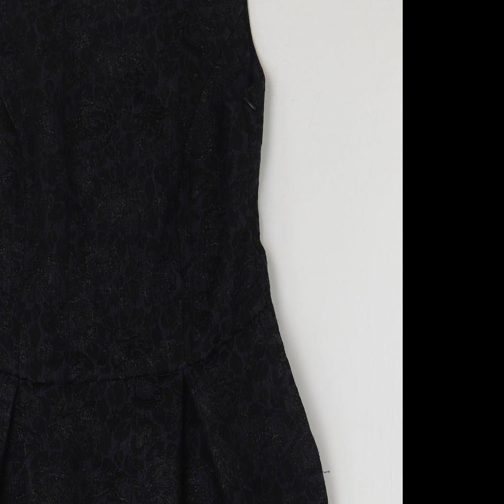 Monsoon Womens Blue Floral Polyester A-Line Size 12 Round Neck Zip