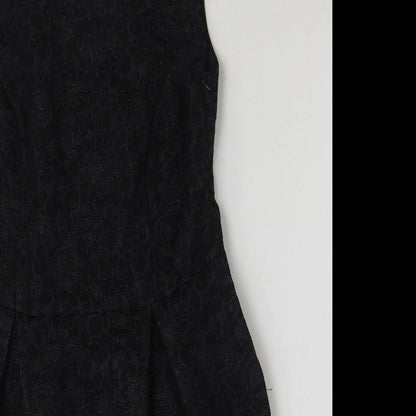 Monsoon Womens Blue Floral Polyester A-Line Size 12 Round Neck Zip