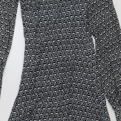 Miss Selfridge Womens Black Geometric Polyester Wrap Dress Size 6 V-Neck Tie