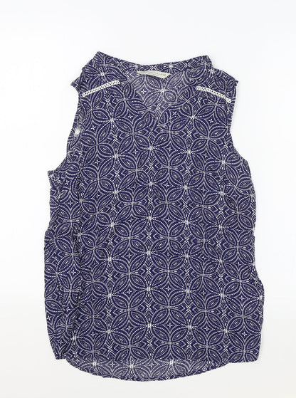 F&F Womens Blue Geometric Viscose Basic Tank Size 10 V-Neck - Lace Trim