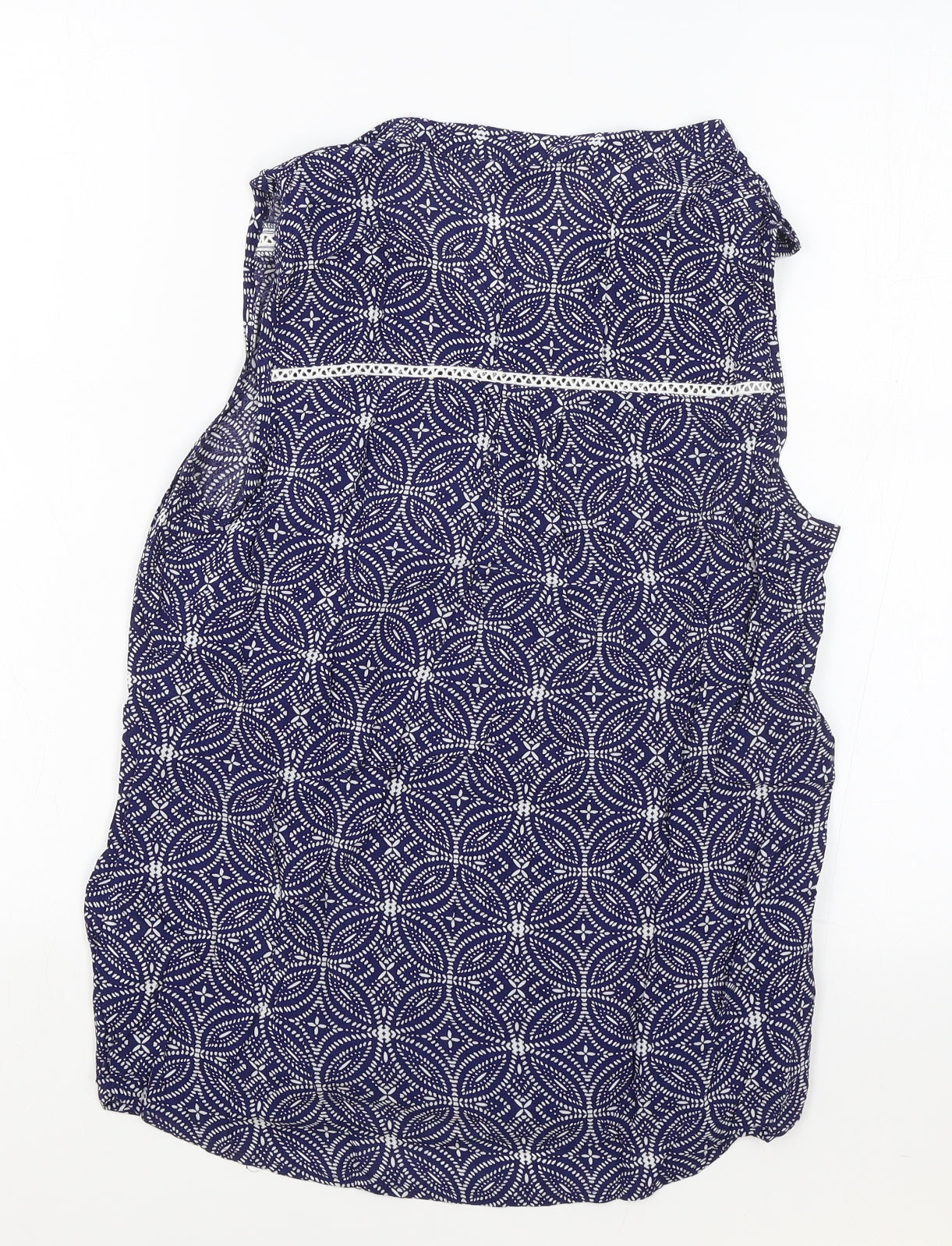 F&F Womens Blue Geometric Viscose Basic Tank Size 10 V-Neck - Lace Trim