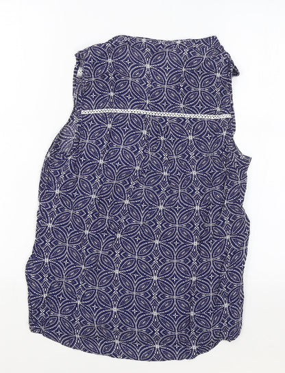 F&F Womens Blue Geometric Viscose Basic Tank Size 10 V-Neck - Lace Trim