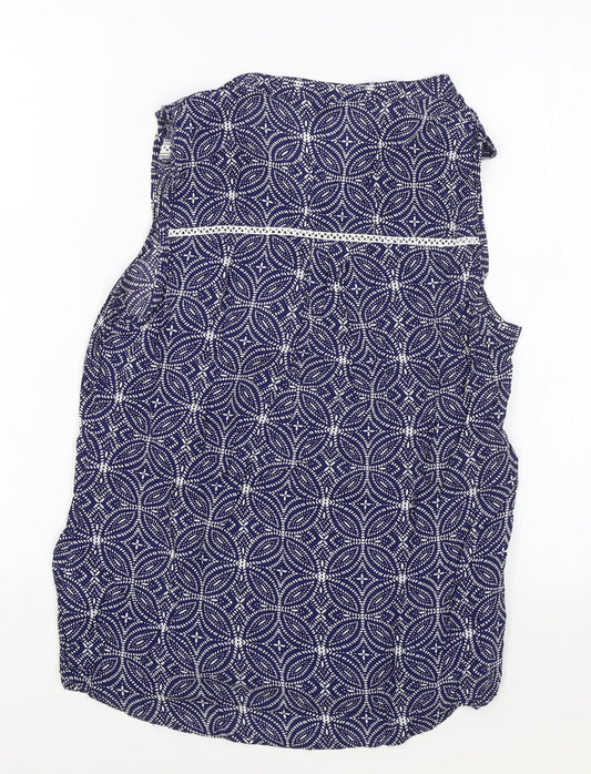 F&F Womens Blue Geometric Viscose Basic Tank Size 10 V-Neck - Lace Trim