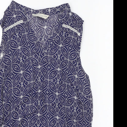 F&F Womens Blue Geometric Viscose Basic Tank Size 10 V-Neck - Lace Trim