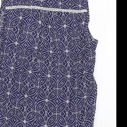 F&F Womens Blue Geometric Viscose Basic Tank Size 10 V-Neck - Lace Trim