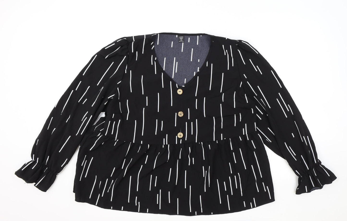 SheIn Womens Black Geometric Polyester Basic Blouse Size XL V-Neck