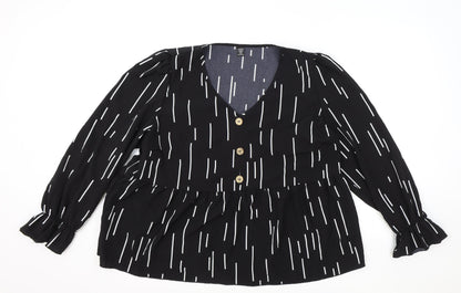 SheIn Womens Black Geometric Polyester Basic Blouse Size XL V-Neck