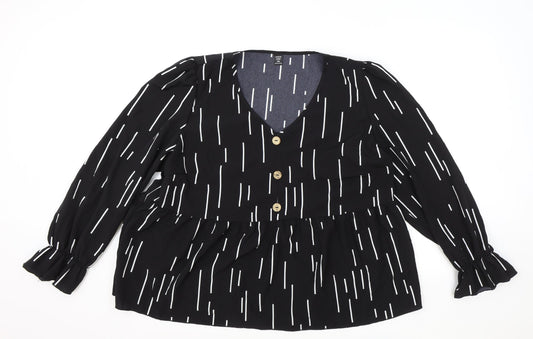 SheIn Womens Black Geometric Polyester Basic Blouse Size XL V-Neck