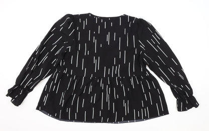 SheIn Womens Black Geometric Polyester Basic Blouse Size XL V-Neck