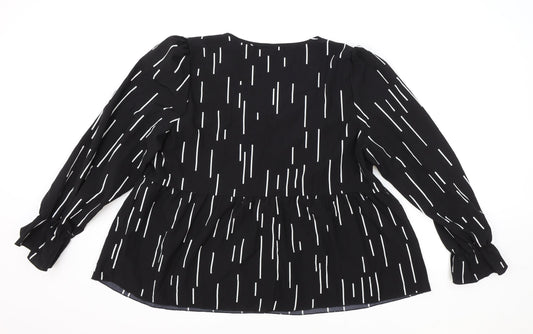 SheIn Womens Black Geometric Polyester Basic Blouse Size XL V-Neck