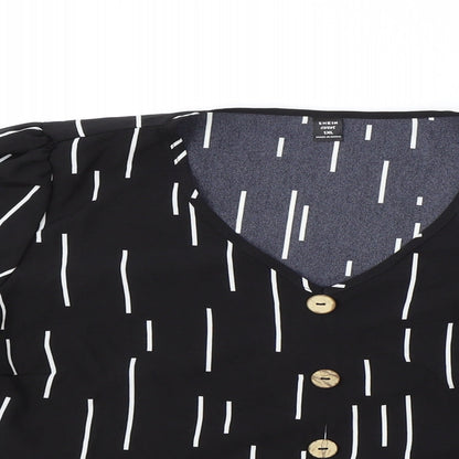 SheIn Womens Black Geometric Polyester Basic Blouse Size XL V-Neck