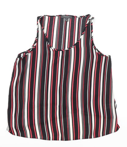 Primark Womens Black Striped Polyester Basic Blouse Size 14 Round Neck