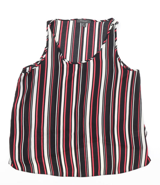 Primark Womens Black Striped Polyester Basic Blouse Size 14 Round Neck