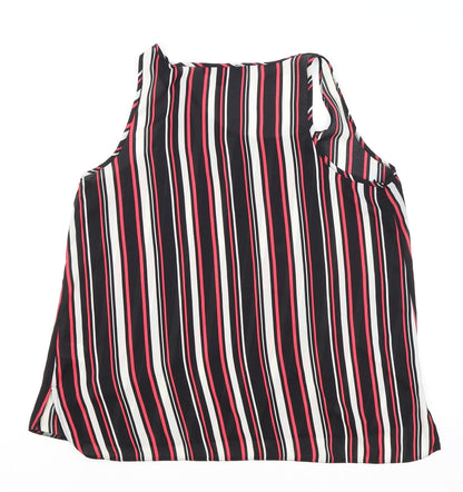 Primark Womens Black Striped Polyester Basic Blouse Size 14 Round Neck