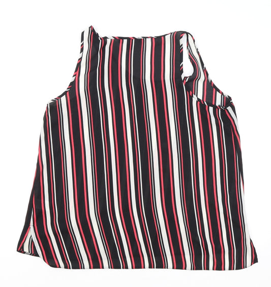 Primark Womens Black Striped Polyester Basic Blouse Size 14 Round Neck