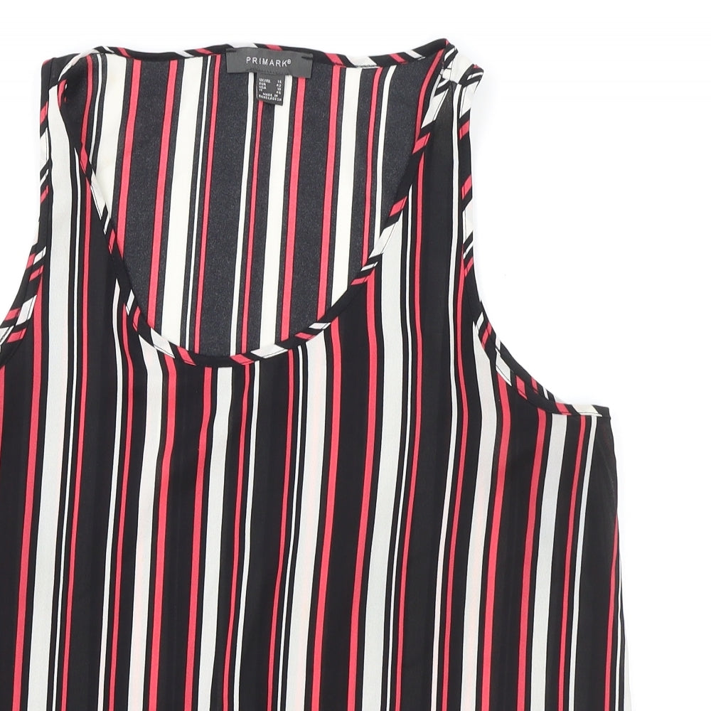 Primark Womens Black Striped Polyester Basic Blouse Size 14 Round Neck