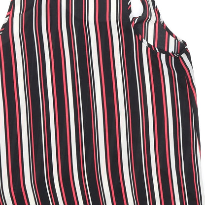 Primark Womens Black Striped Polyester Basic Blouse Size 14 Round Neck