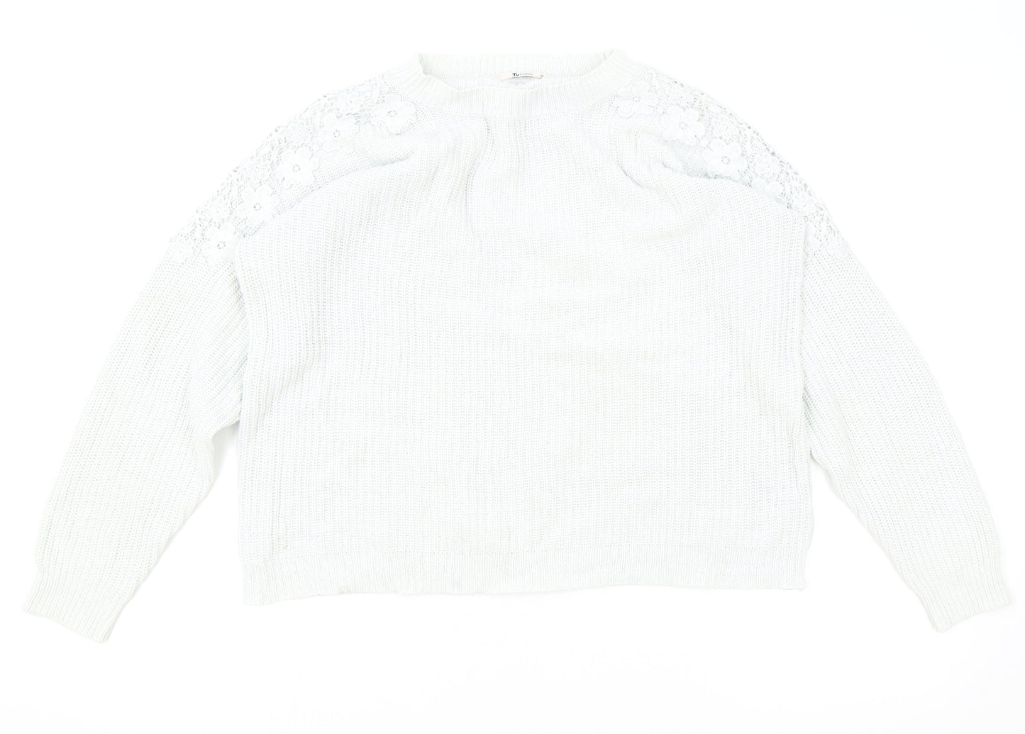 TU Womens Blue Round Neck Cotton Pullover Jumper Size 10 - Lace Detail