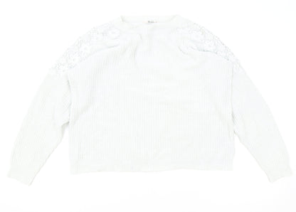 TU Womens Blue Round Neck Cotton Pullover Jumper Size 10 - Lace Detail