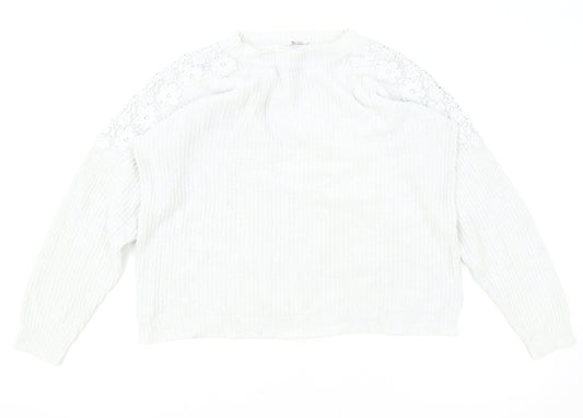 TU Womens Blue Round Neck Cotton Pullover Jumper Size 10 - Lace Detail