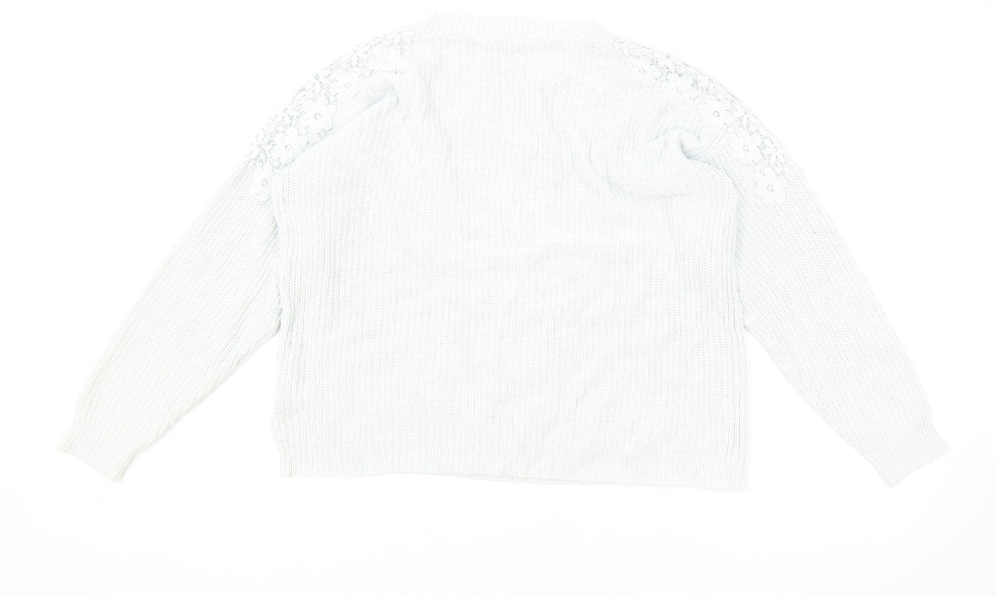 TU Womens Blue Round Neck Cotton Pullover Jumper Size 10 - Lace Detail