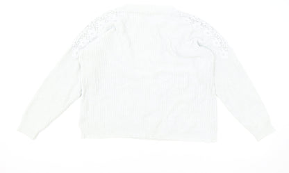 TU Womens Blue Round Neck Cotton Pullover Jumper Size 10 - Lace Detail