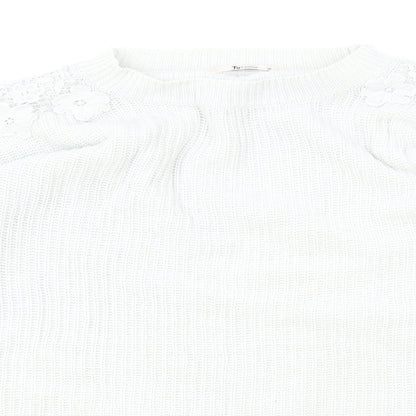 TU Womens Blue Round Neck Cotton Pullover Jumper Size 10 - Lace Detail