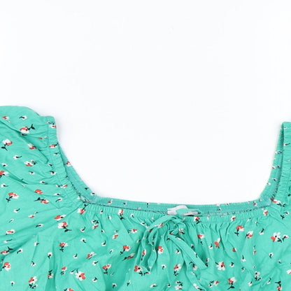 Papaya Womens Green Floral Polyester Cropped T-Shirt Size 16 Square Neck