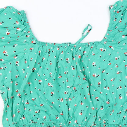 Papaya Womens Green Floral Polyester Cropped T-Shirt Size 16 Square Neck
