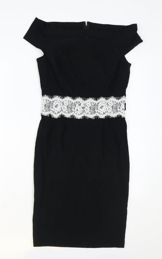 Paper Dolls Womens Black Viscose Bodycon Size 10 Boat Neck Zip