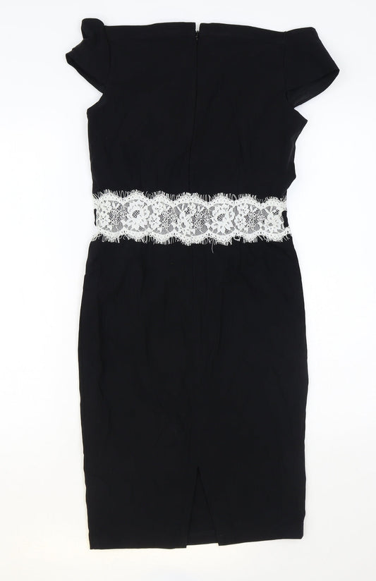 Paper Dolls Womens Black Viscose Bodycon Size 10 Boat Neck Zip