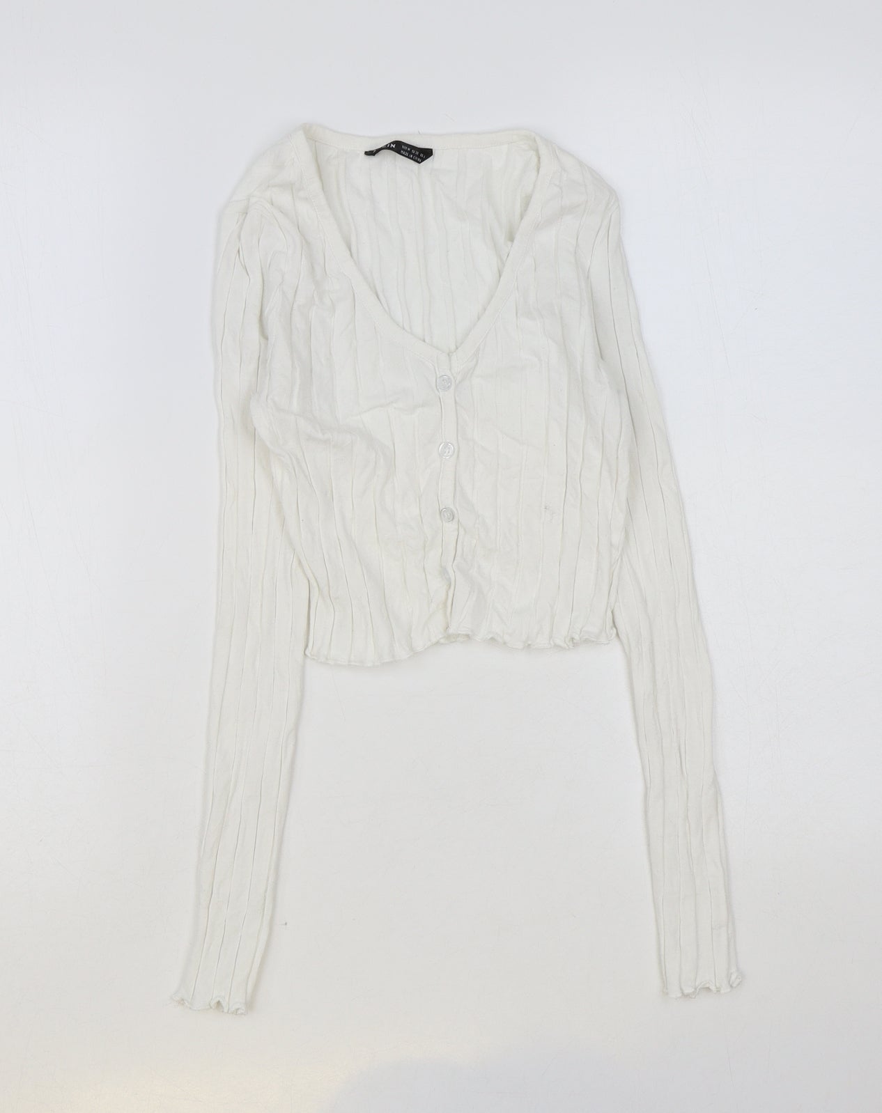 SheIn Womens White Cotton Basic Button-Up Size M V-Neck