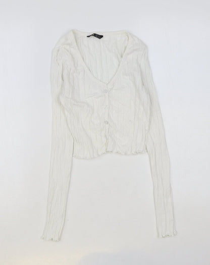 SheIn Womens White Cotton Basic Button-Up Size M V-Neck