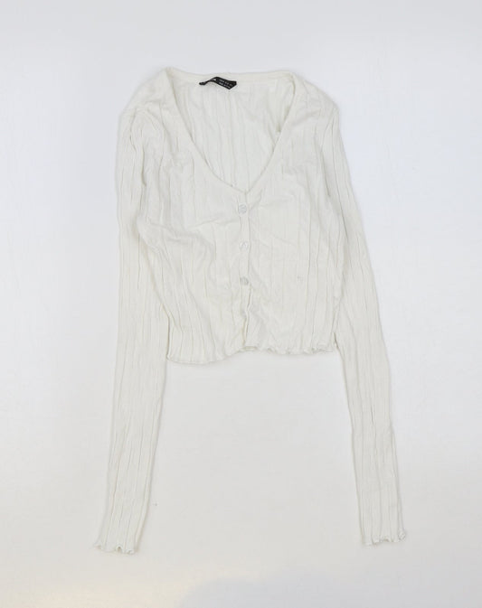 SheIn Womens White Cotton Basic Button-Up Size M V-Neck