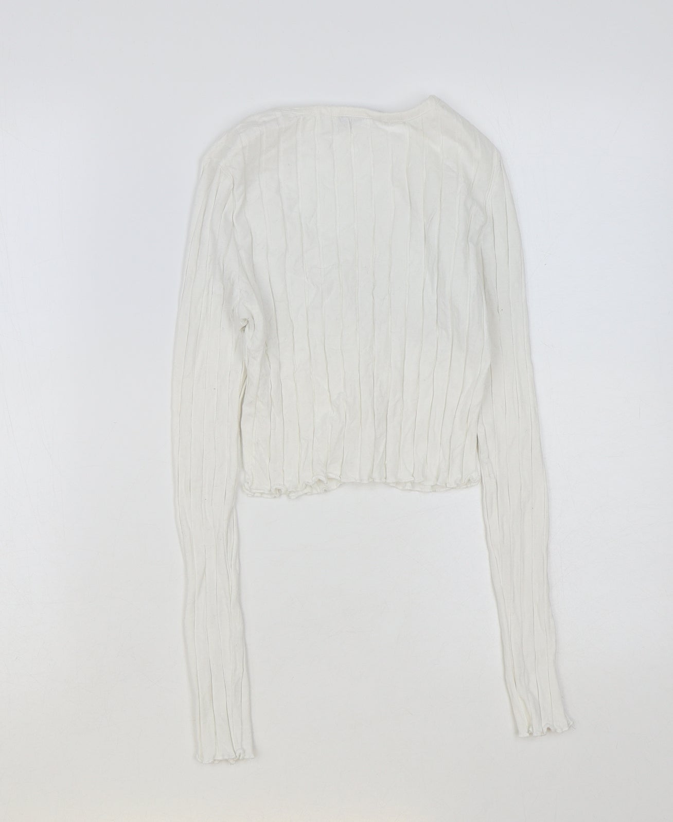 SheIn Womens White Cotton Basic Button-Up Size M V-Neck