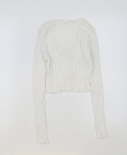 SheIn Womens White Cotton Basic Button-Up Size M V-Neck