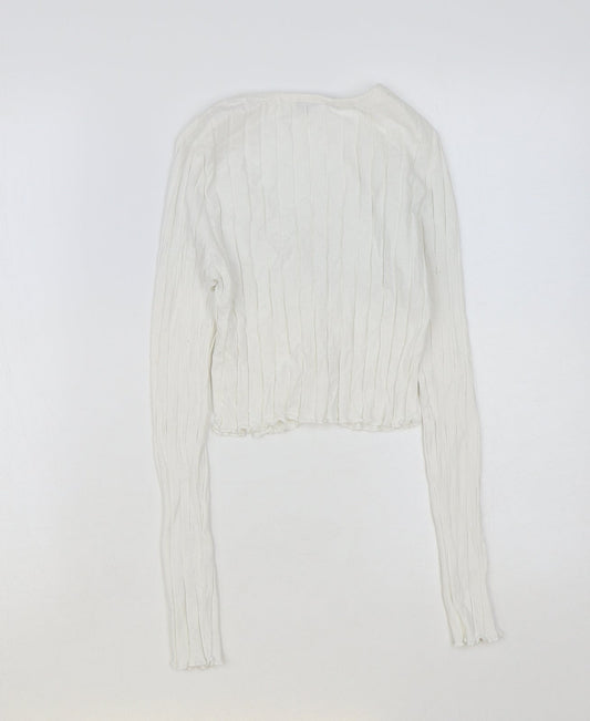 SheIn Womens White Cotton Basic Button-Up Size M V-Neck