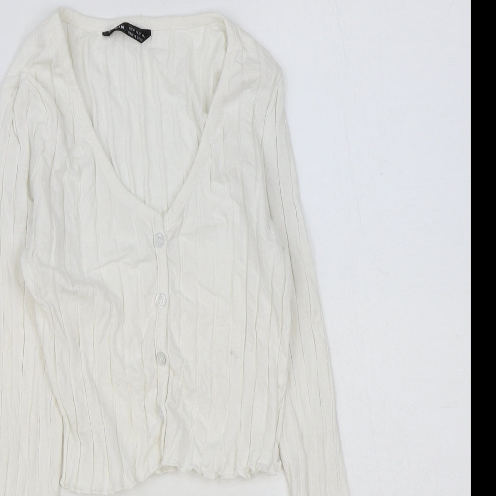 SheIn Womens White Cotton Basic Button-Up Size M V-Neck