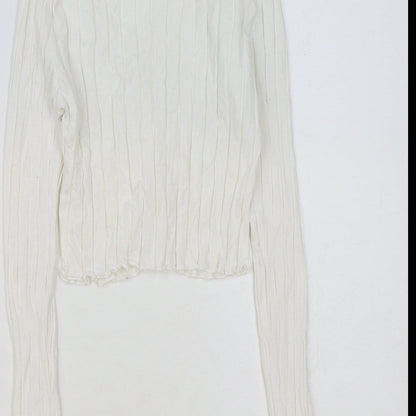 SheIn Womens White Cotton Basic Button-Up Size M V-Neck