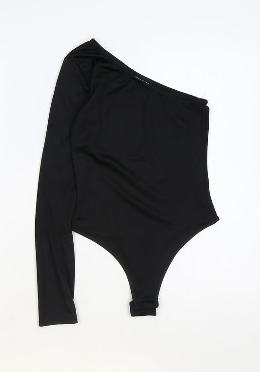 PRETTYLITTLETHING Womens Black Polyester Bodysuit One-Piece Size 6 Snap