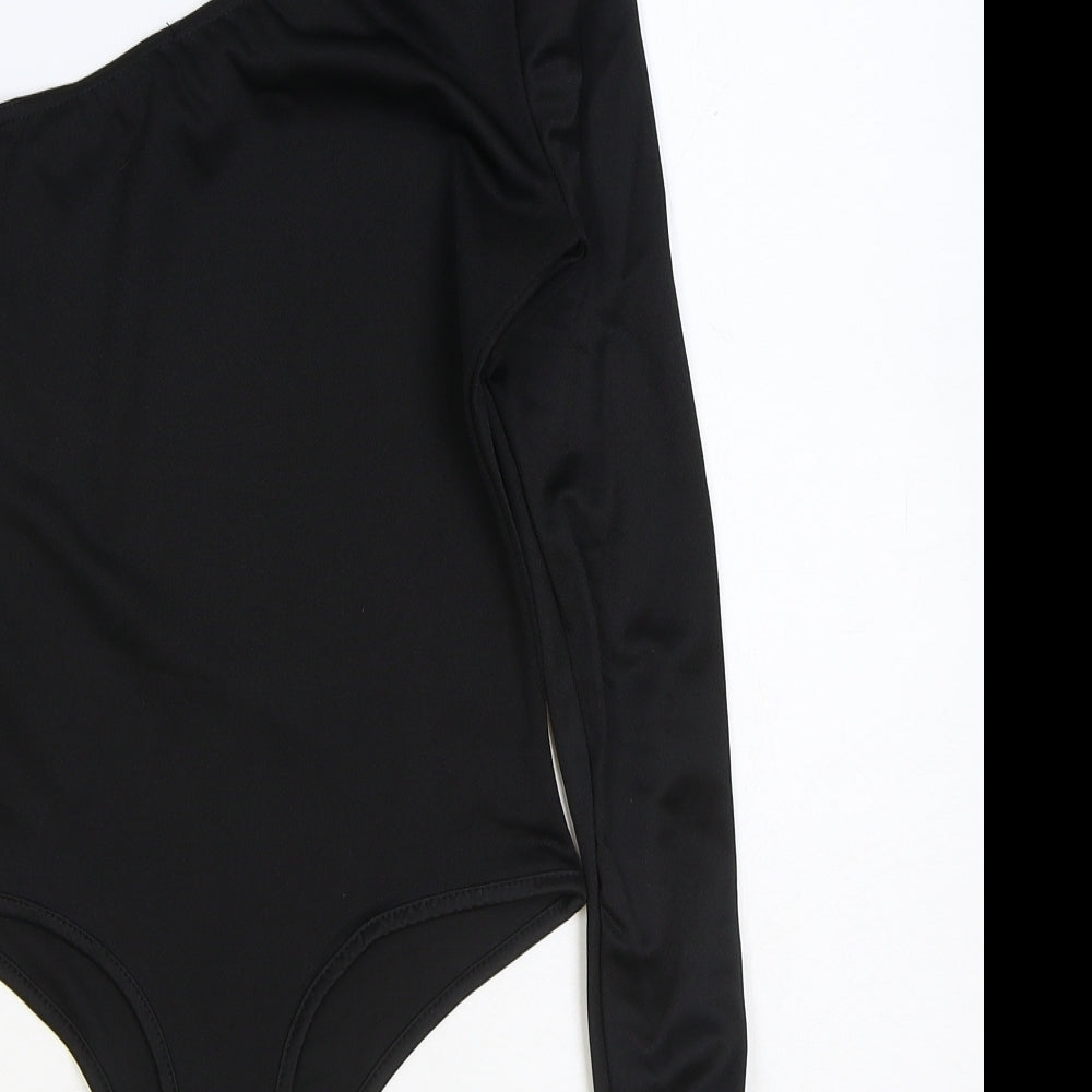PRETTYLITTLETHING Womens Black Polyester Bodysuit One-Piece Size 6 Snap